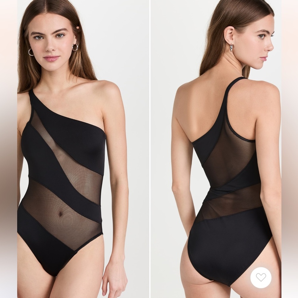Norma Kamali Black One-Shoulder Snake Mesh Swimsuit